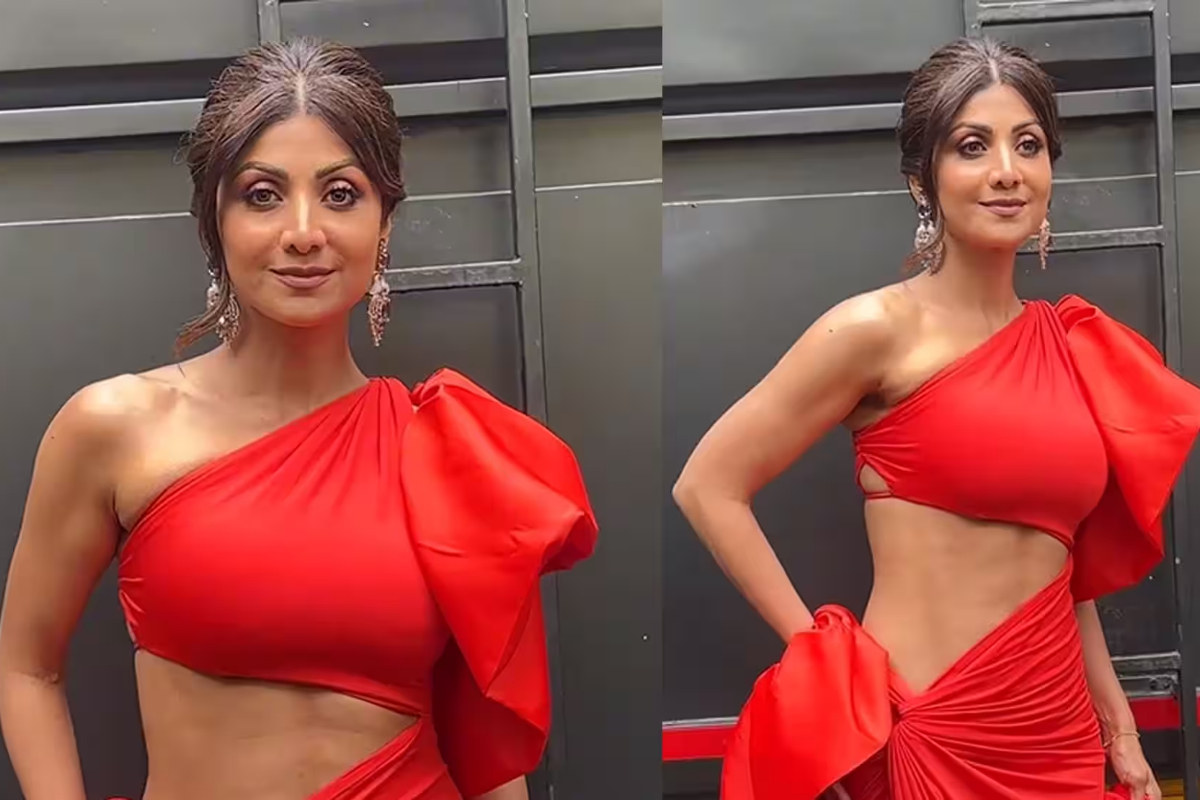 Shilpa Shetty Stuns In Red Thigh-High Slit Dress
