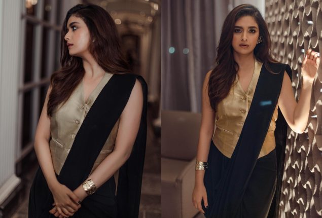 Keerthy Suresh showcases her confident and bold style in a black saree