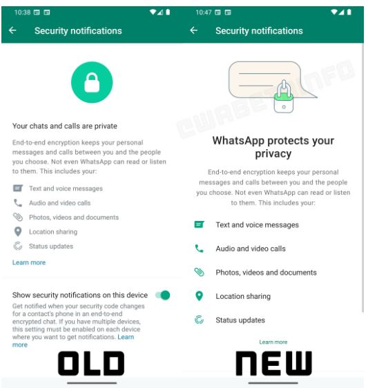 WhatsApp is redesigning its Security notifications menu