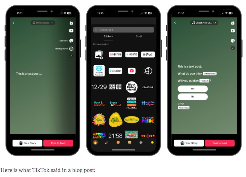TikTok competes with Twitter and Threads through text-only posts