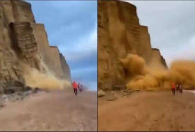 Lucky Escape: Tourists Narrowly Avoid Disaster as Cliff Collapses on UK Beach