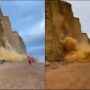 Lucky Escape: Tourists Narrowly Avoid Disaster as Cliff Collapses on UK Beach