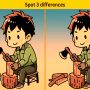 Spot three differences between the two boy cutting wood pictures