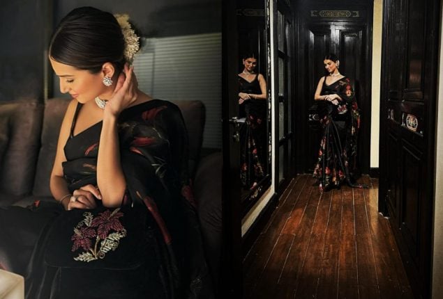 Tara Sutaria Looks Stunning In Floral Black Saree