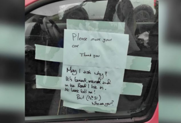 Blunt Response to Neighbour’s Note on Parked Car