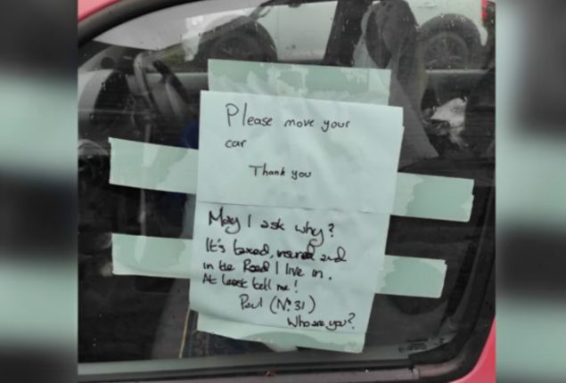 Blunt Response to Neighbour's Note on Parked Car