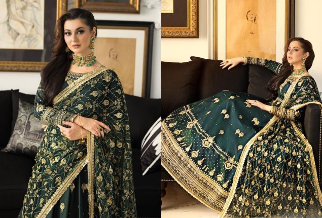 Hania Aamir Radiates Elegance in Green Lehenga