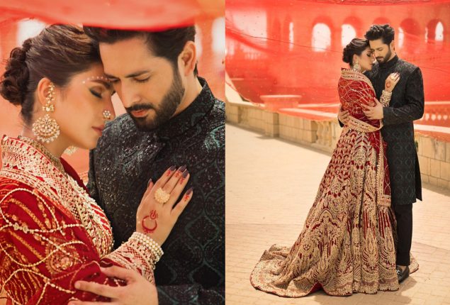Ayeza Khan and Danish Taimoor Embrace Elegance in Red Bridal Attire
