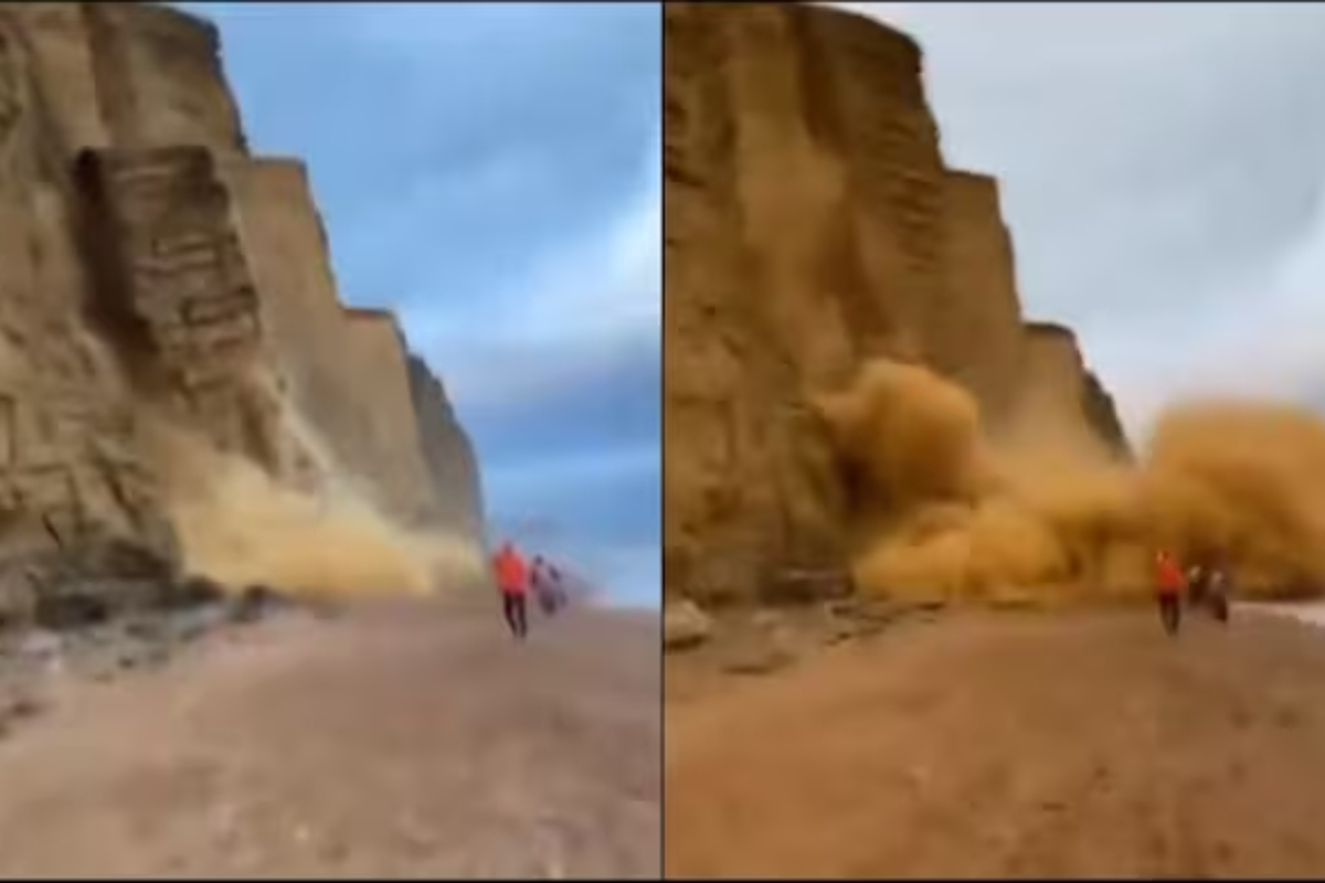 Cliff collapse in UK sends tourists running for their lives