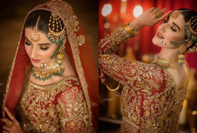 Hareem Farooq showcase her glamorous look in bridal lehenga