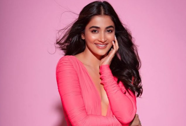 Pooja Hedge Embraces Barbie Look with Plunging Neckline Bodycon Dress
