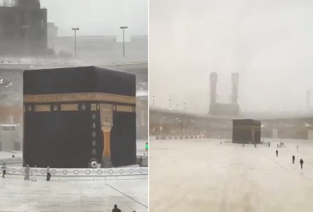 Watch: Umrah pilgrims pray amid heavy rains in Mecca
