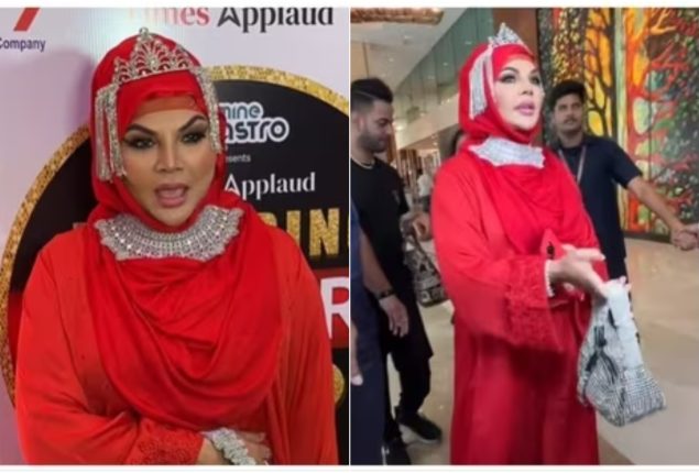 Rakhi Sawant Stuns in Red Abaya and Crown at Award Show