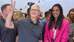 Tim Cook & PV Sindhu beaming during an Apple event