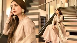 Yumna Zaidi's elegant look in Golden Dress