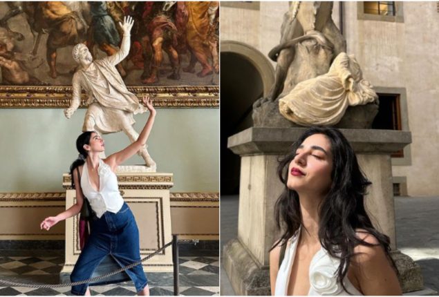 Mamya Shajaffar Visits Florence Museum in Bold Outfit