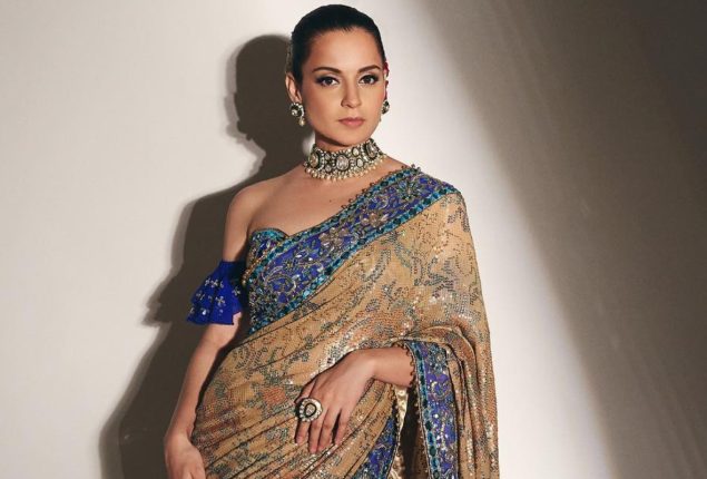 Kangana Ranaut shines in stones and sequins embellished saree