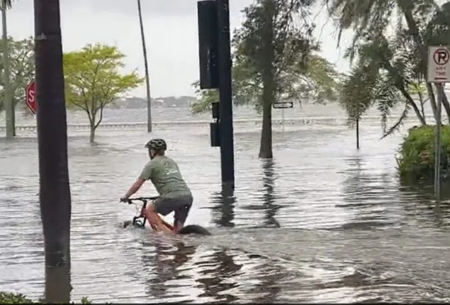 Florida Man Cycles Through Flooded Street in Viral Video