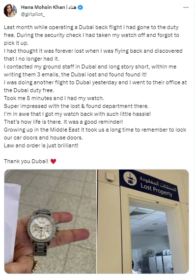 Pilot's post about lost watch goes viral, Dubai airport responds 