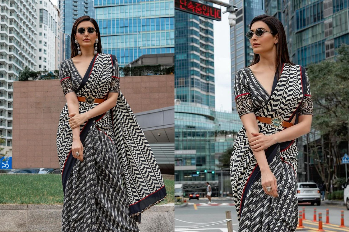 Karishma Tanna Modern Saree Look