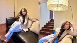 Yumna Zaidi looks stunning while posing on the couch