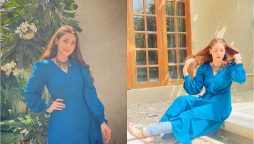Hina Altaf look stunning in her casual blue dress pictures