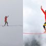 Athlete sets the world record for 100 meters on slackline
