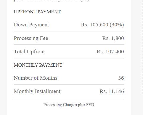  3 years plan with 30 percent Down Payment