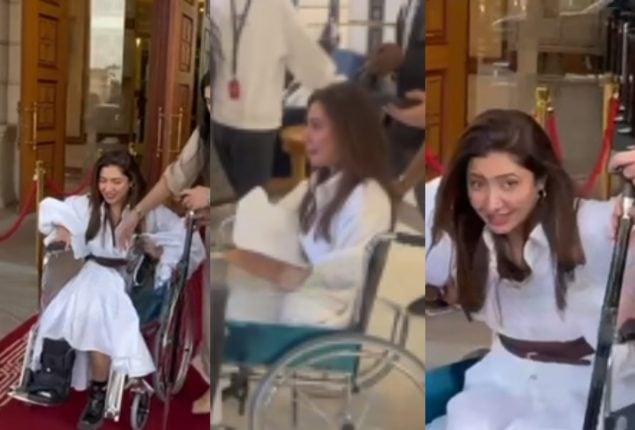 Mahira Khan arrives on wheel chair at International event