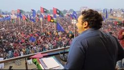 Pakistan Peoples Party (PPP) Chairman Bilawal Bhutto-Zardari addressing a public meeting in Shahdadpur on Wednesday.