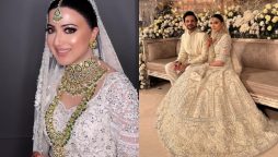 Aymen Saleem looks drop dead gorgeous in white lehenga at her wedding