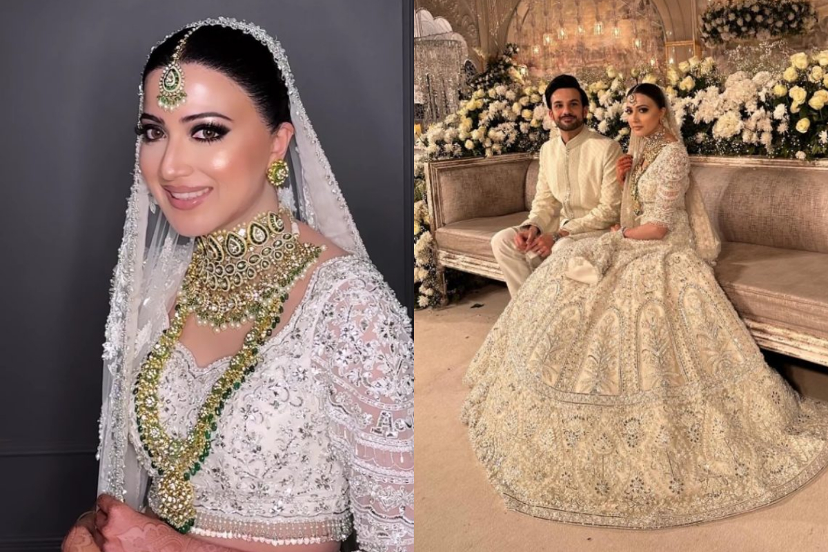 Aymen Saleem looks drop dead gorgeous in white lehenga at her wedding