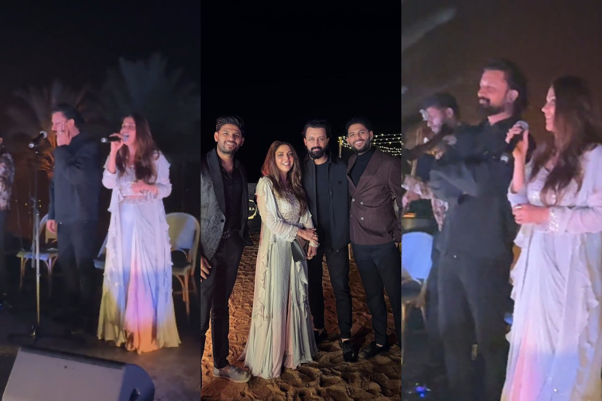 Hadiqa Kiani and Atif Aslam singing together on stage in Dubai at New Year