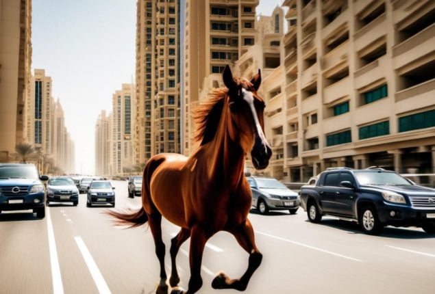 Riders to the rescue! Delivery heroes save panicked horse on Dubai streets