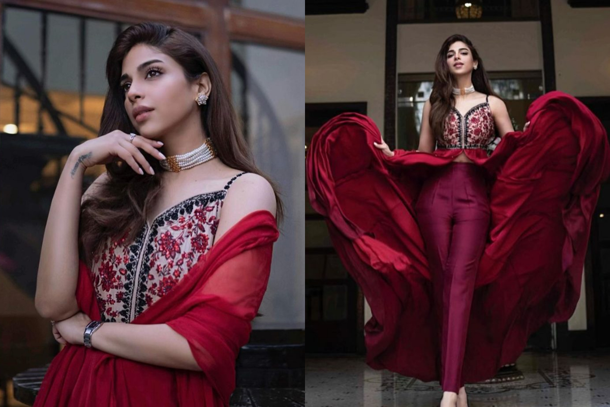 Sonya Hussyn radiates elegance in a red dolled-up look