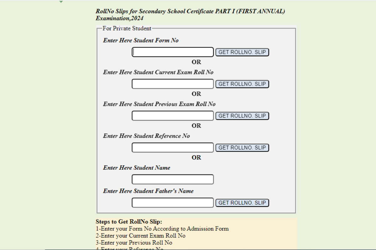 BISE Lahore Class 9 roll number slip 2024; Download Here