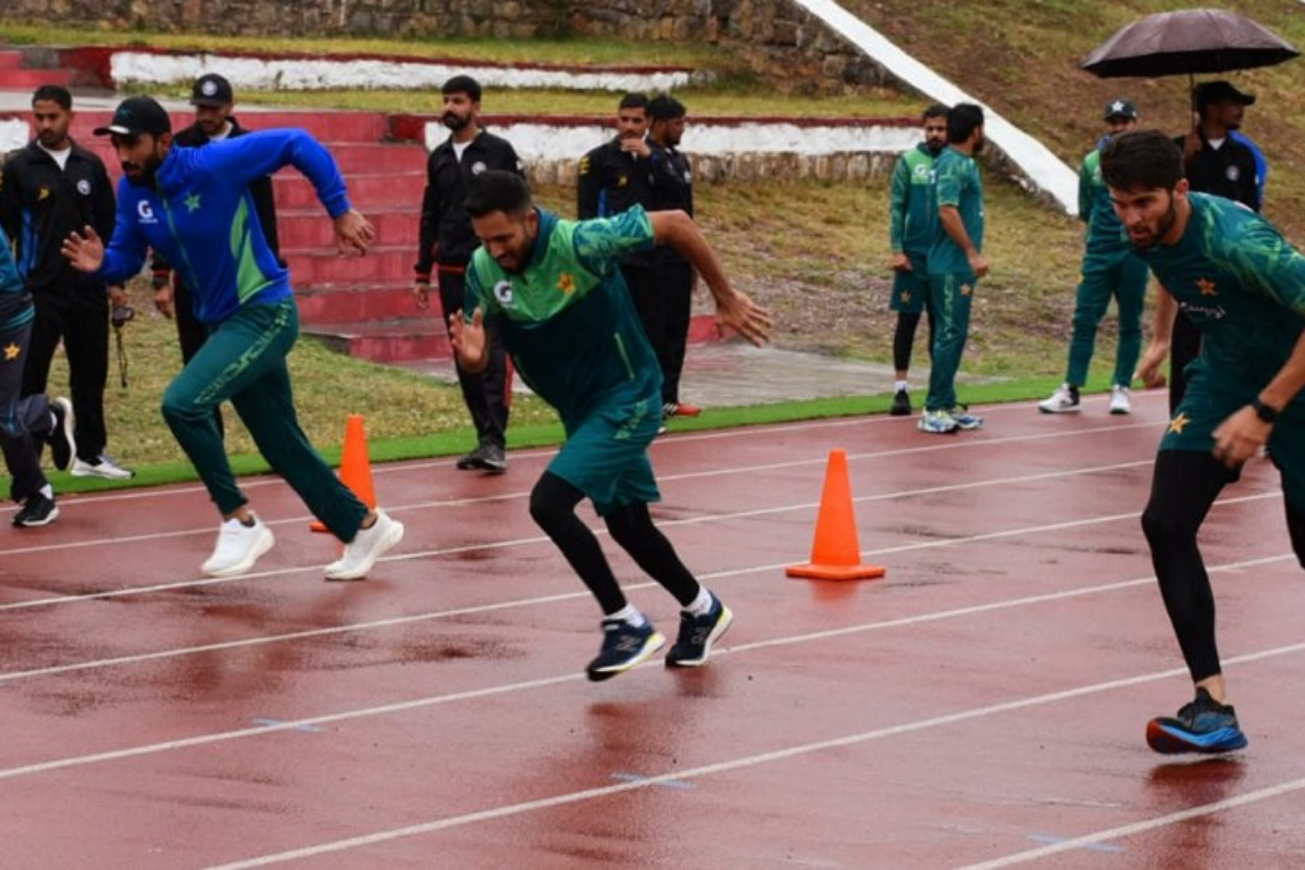 Babar Azam joins his teammates during Kakul training on third day