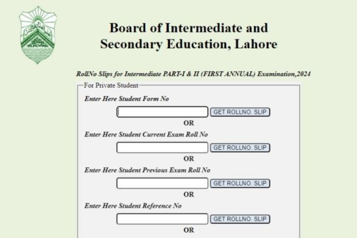 BISE Lahore 12th Class Roll Number Slip 2024