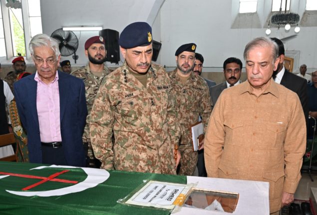 PM Shehbaz attends funeral of sepoy Haroon William
