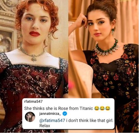 Jannat Mirza responds to comparisons with Titanic's "Rose" in recent photos