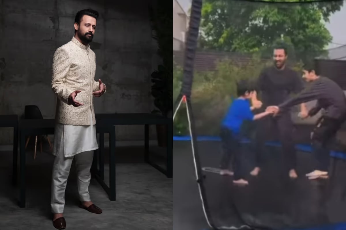Atif Aslam and his kids enjoying raining in Lahore on the Trampoline