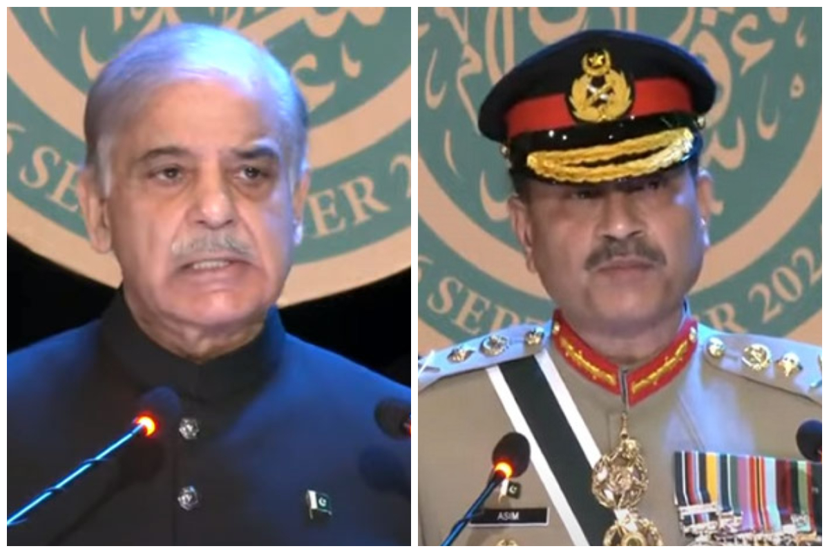 RAWALPINDI: Prime Minister Muhammad Shehbaz Sharif and Chief of Army Staff General Syed Asim Munir Address a ceremony held at General Headquarters (GHQ) in connection with Defence Day, here on Friday