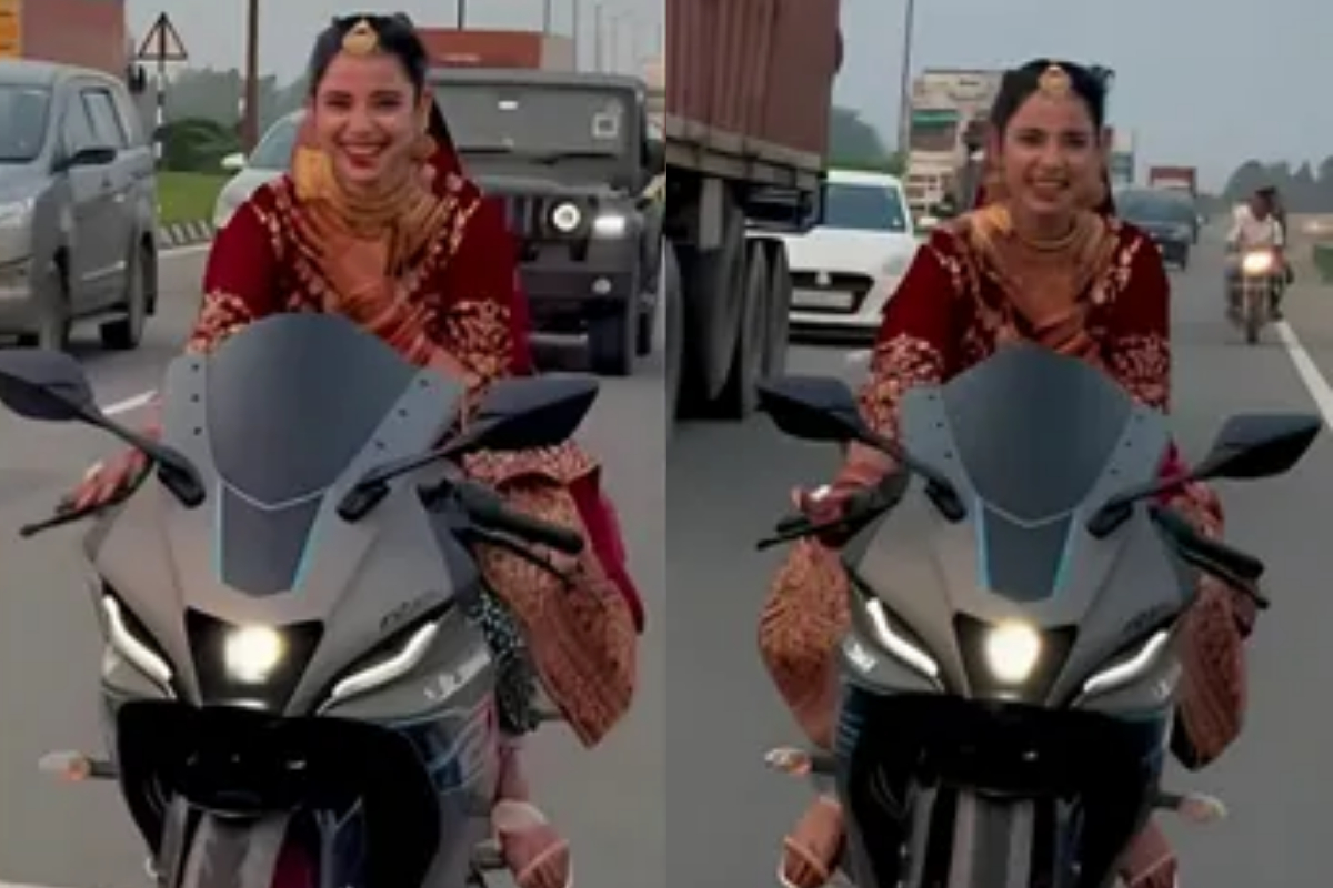 Bride riding a sports bike in red lehenga goes viral