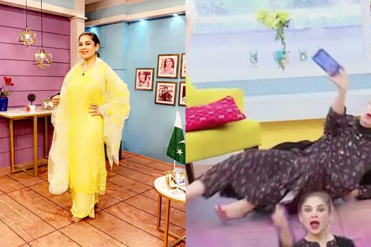 Mishi Khan fell of the chair during the live show goes viral, fans hilarious reaction