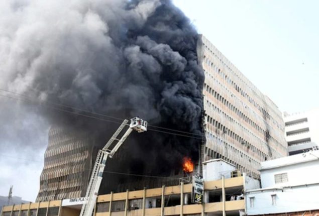 Fire breaks out again at Rimpa Plaza in Karachi