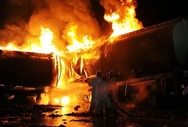 Five water tanker set on fire after speeding tanker kills another biker