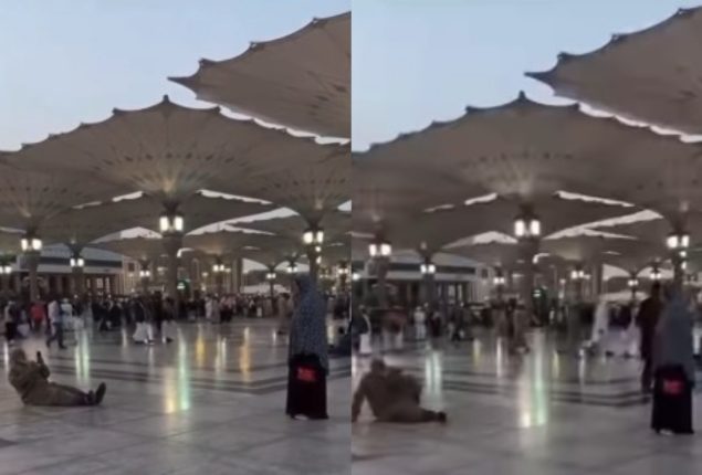 Husband lays on floor at Masjid e Nabwi to take wife’s perfect photo goes viral