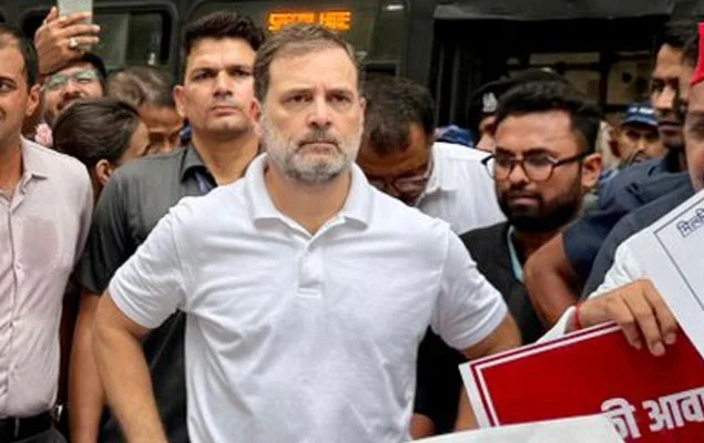 Rahul Gandhi detained during protest against vote theft
