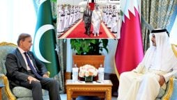 Prime Minister Shehbaz Sharif receives warm welcome in Doha on one-day visit to Qatar