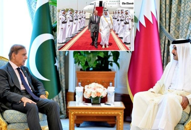 Prime Minister Shehbaz Sharif receives warm welcome in Doha on one-day visit to Qatar